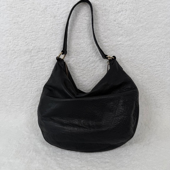 Michael Kors Fulton Black Leather Hobo Shoulder Bag Gold MK Logo - Picture 3 of 16